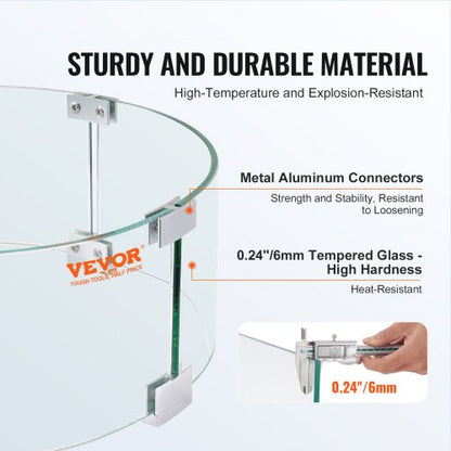 Fire Pit Wind Guard, Tempered Glass Flame Shield with Aluminum Feet for Outdoor Gas & Propane Fire Tables