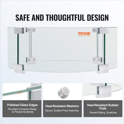 Fire Pit Wind Guard, Tempered Glass Flame Shield with Aluminum Feet for Outdoor Gas & Propane Fire Tables