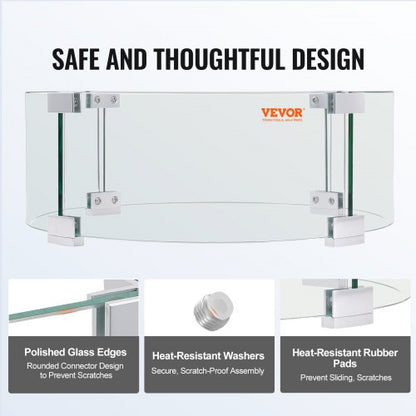 Fire Pit Wind Guard, Tempered Glass Flame Shield with Aluminum Feet for Outdoor Gas & Propane Fire Tables