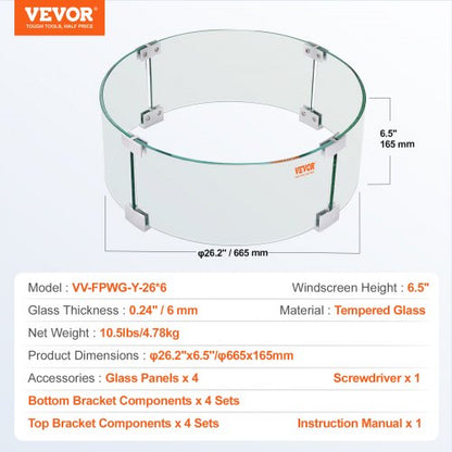 Fire Pit Wind Guard, Tempered Glass Flame Shield with Aluminum Feet for Outdoor Gas & Propane Fire Tables