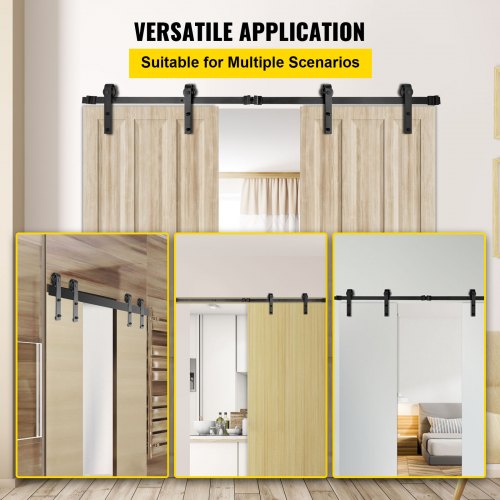 Heavy-Duty Sliding Barn Door Hardware Kit for Double Doors, Carbon Steel Track, 330LBS Load Capacity