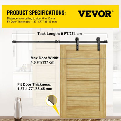Heavy-Duty Sliding Barn Door Hardware Kit for Double Doors, Carbon Steel Track, 330LBS Load Capacity