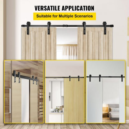 Sliding Barn Door Hardware Kit, Heavy-Duty 330LBS Double Barn Door Kit with Carbon Steel Track Thick & Wide Doors