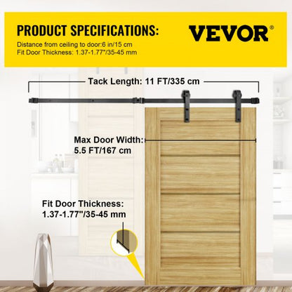 Sliding Barn Door Hardware Kit, Heavy-Duty 330LBS Double Barn Door Kit with Carbon Steel Track Thick & Wide Doors