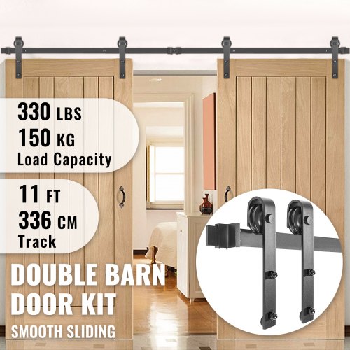 Sliding Barn Door Hardware Kit, Heavy-Duty 330LBS Double Barn Door Kit with Carbon Steel Track Thick & Wide Doors