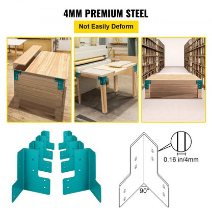 Heavy-Duty Workbench Corner Brackets Kit, Steel Table Frame Connectors w/ Bolts, Right Angle Shop Table