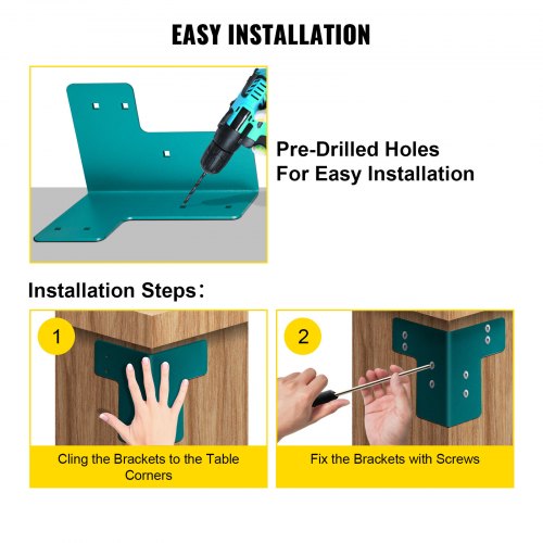 Heavy-Duty Workbench Corner Brackets Kit, Steel Table Frame Connectors w/ Bolts, Right Angle Shop Table