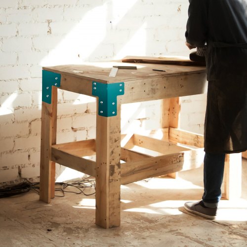 Heavy-Duty Workbench Corner Brackets Kit, Steel Table Frame Connectors w/ Bolts, Right Angle Shop Table