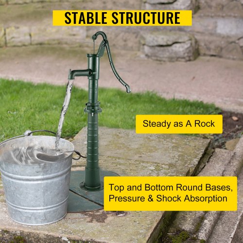 Antique Hand Water Pump Stand, Cast Iron Pitcher Pump Stand for Well Yard Pond Garden, Green Old-Fashioned Water Pump
