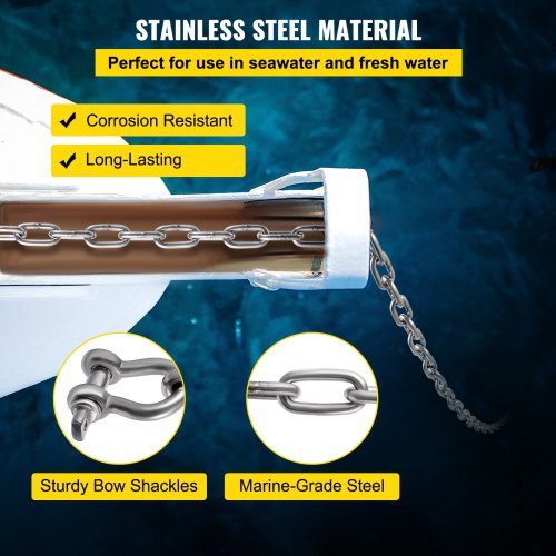 Anchor Chain for Boats, Stainless Steel Chain with Shackles, 7120lbs Anchor Lead Chain Breaking Load