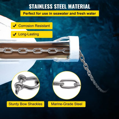 Anchor Chain for Boats, Stainless Steel Chain with Shackles, 7120lbs Anchor Lead Chain Breaking Load