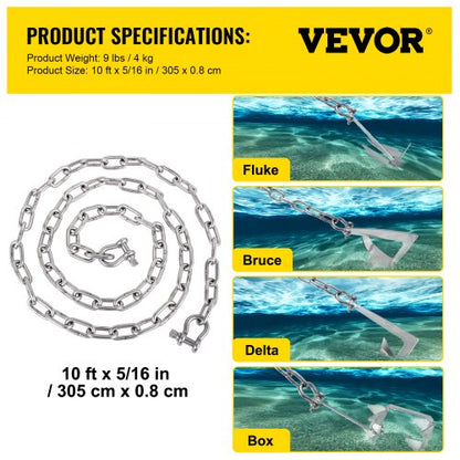 Anchor Chain for Boats, Stainless Steel Chain with Shackles, 7120lbs Anchor Lead Chain Breaking Load