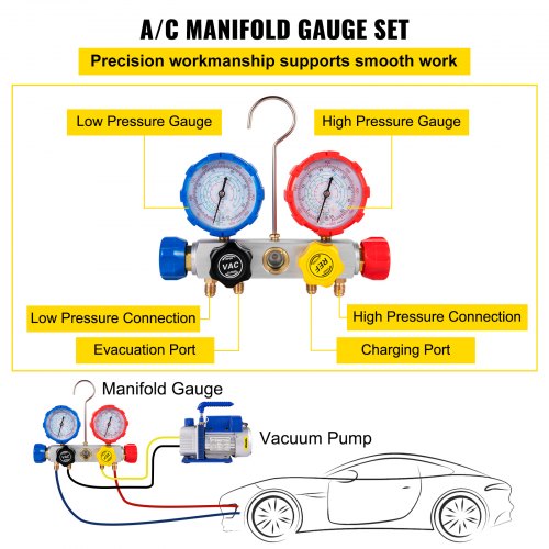 Vacuum Pump HP Single Stage HVAC AC Refrigeration Kit With Manifold Gauge Set For AC Systems PA Ult 4