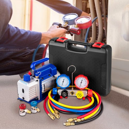 Vacuum Pump HP Single Stage HVAC A/C Refrigeration Kit with Manifold Gauge Set for AC Systems, PA Ultimate Vacuum