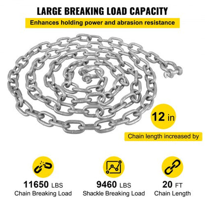 HeavyDuty 38 Galvanized Anchor Chain For Boats 11650lbs Lead Chain  9460lbs Shackle Break Load 3