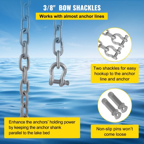 HeavyDuty 38 Galvanized Anchor Chain For Boats 11650lbs Lead Chain  9460lbs Shackle Break Load 5