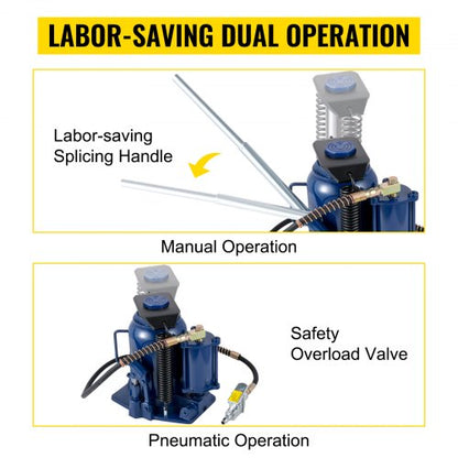 Heavy Duty 32-Ton Bottle Jack, Pneumatic & Manual Dual Operation for Auto, Truck & RV Lifting (70550 lbs Capacity)