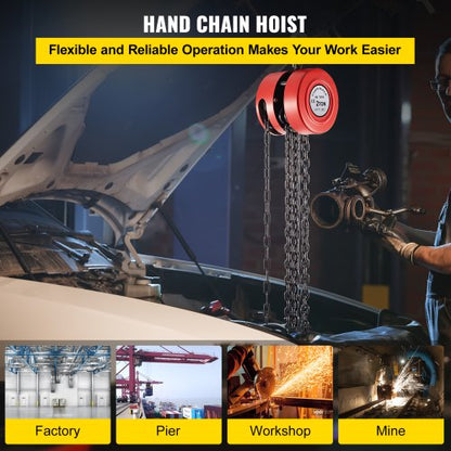 Heavy Duty Manual Hoist 2200 Lbs Capacity With 360 Rotating Hook For Industrial Lifting Red Steel D 2