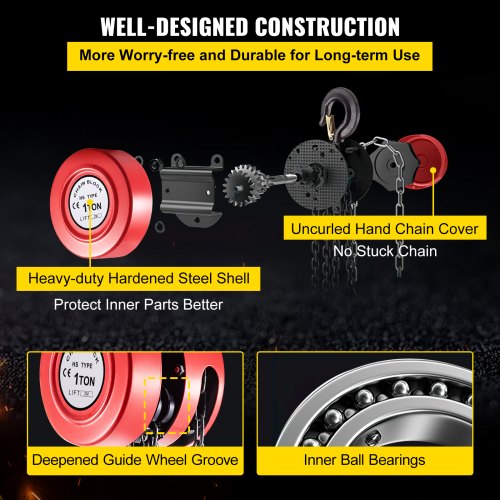 1 Ton Manual Chain Hoist IndustrialGrade Steel Construction For Workshop  Transport 7ft Lift Red 6