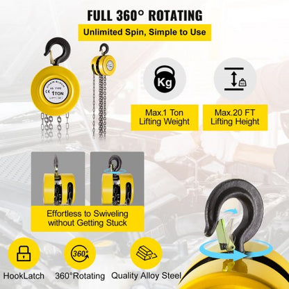 1Ton Manual Hand Chain Block HeavyDuty 20ft6m Lift WSteel Construction For Industrial Transport  Wo 3