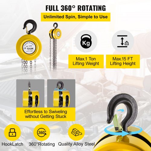 Manual Chain Hoist 1Ton Capacity 15 Ft Lift IndustrialGrade Steel Construction For Transport  Works 3