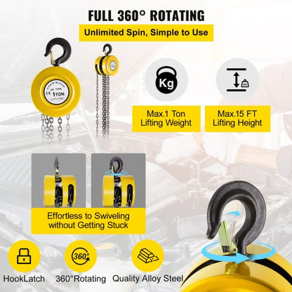 Manual Chain Hoist 1Ton Capacity 15 Ft Lift IndustrialGrade Steel Construction For Transport  Works 3