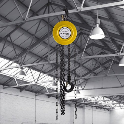 Manual Chain Hoist, 1-Ton Capacity, 15 ft Lift, Industrial-Grade Steel Construction for Transport & Workshop (Yellow)