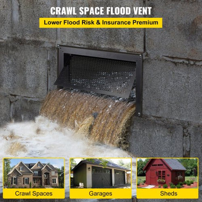 Black WallMounted Foundation Flood Vent 8x16x2 Hydrostatic Pressure Relief For Crawl Spaces Garages 2
