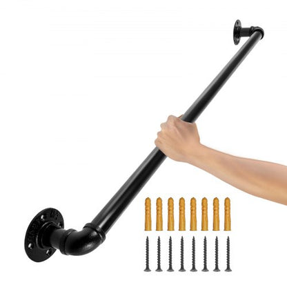 Round Corner Wall Handrailings, Heavy-Duty 440LBS Carbon Steel Pipe Handrail for Secure Stair Support (Indoor/Outdoor)
