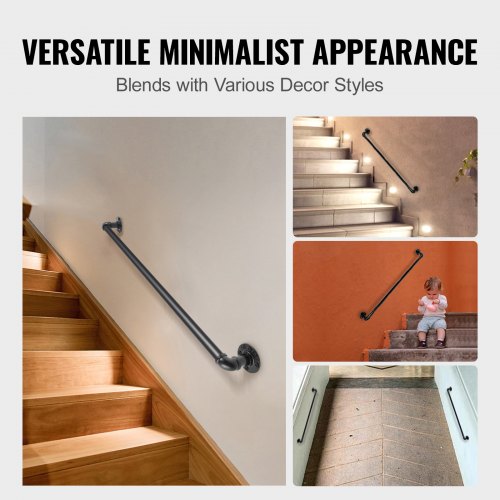 Round Corner Wall Handrailings HeavyDuty 440LBS Carbon Steel Pipe Handrail For Secure Stair Support 5