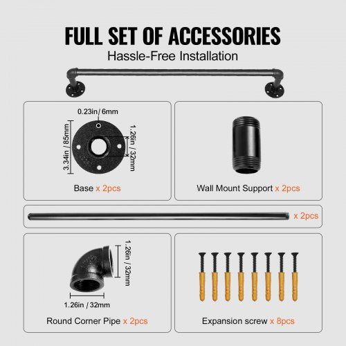 Industrial Pipe Handrail With Wall Mount Support 3FT Round Corner Wall Handrailings For Indoor  Out 2