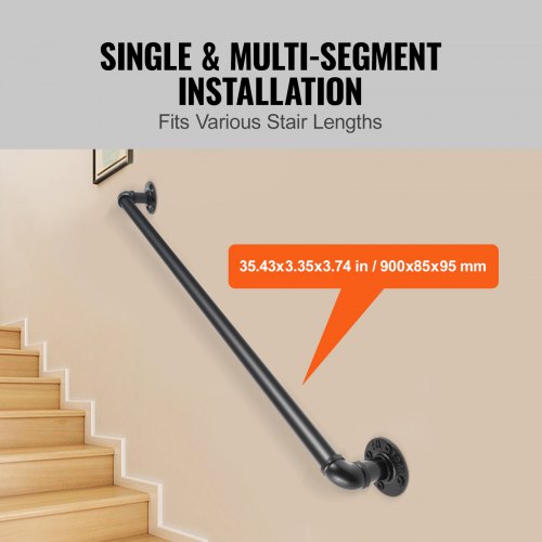 Industrial Pipe Handrail With Wall Mount Support 3FT Round Corner Wall Handrailings For Indoor  Out 3