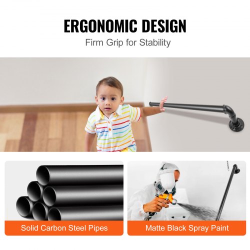 Industrial Pipe Handrail With Wall Mount Support 3FT Round Corner Wall Handrailings For Indoor  Out 4