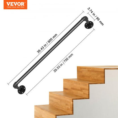 Industrial Pipe Handrail With Wall Mount Support 3FT Round Corner Wall Handrailings For Indoor  Out 6