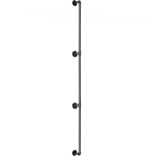 Industrial Staircase Handrail, Carbon Steel Pipe Railing with Wall Mount Support, 440LBS Capacity, Round Corner Wall