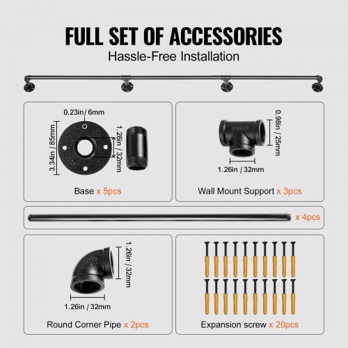 Industrial Pipe Stair Handrail, Heavy-Duty 440LBS Wall Mount Carbon Steel Staircase Handrail for Indoor & Outdoor