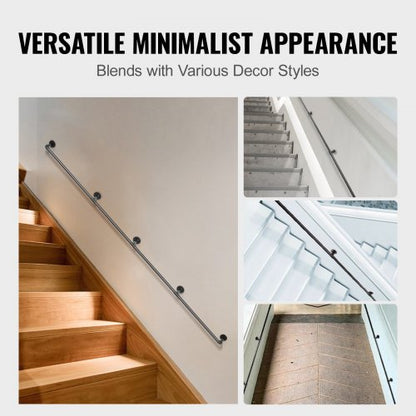 Industrial Pipe Stair Handrail, Heavy-Duty 440LBS Wall Mount Carbon Steel Staircase Handrail for Indoor & Outdoor
