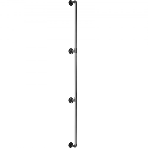 Industrial Staircase Handrail, Heavy-Duty Carbon Steel Pipe Handrail with Round Corners & Wall Mount Brackets