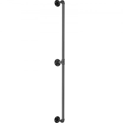Industrial Pipe Stair Handrail, Carbon Steel Wall Mount Handrail for Indoor Outdoor Stairs, 440LBS Support, Round Corner
