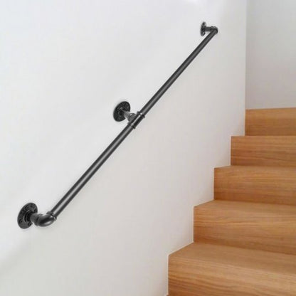 Industrial Pipe Stair Handrail, Carbon Steel Wall Mounted Handrail with 440LBS Capacity, Indoor & Outdoor Safety Railing