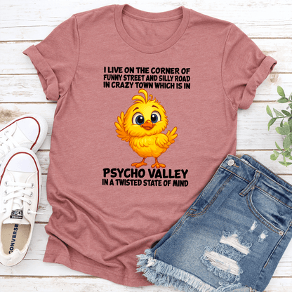 I Live On The Corner Of Funny Street And Silly Road In Crazy Town Tee 2