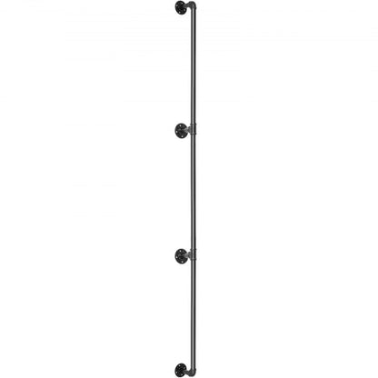 Industrial Pipe Stair Handrail, Load Carbon Steel Staircase Handrail with Wall Mount Support, Round Corner Railing
