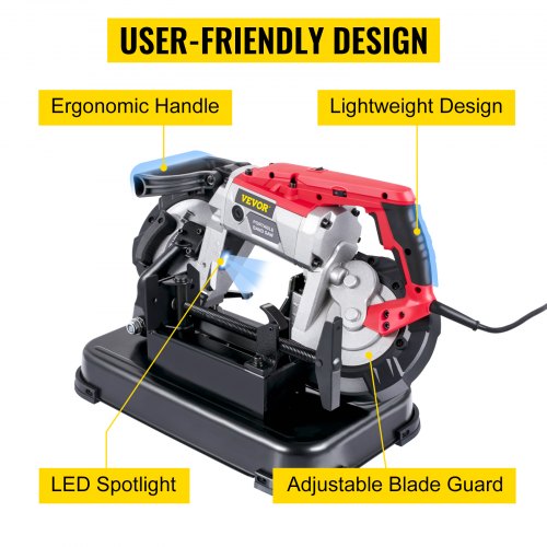 5 Inch Cutting Capacity Handheld Band Saw, 110V Variable Speed Portable Bandsaw with 10Amp Motor for Metal