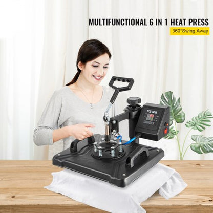 360 Swing Away Heat Press Machine 12x15 6in1 For TShirts Hats Mugs  Plates  1050W Digital Sublimati 1