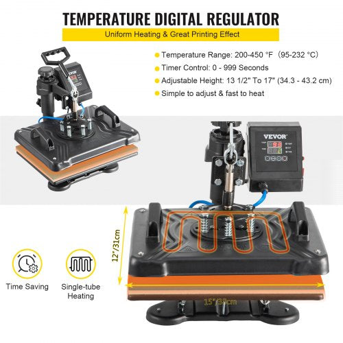 360 Swing Away Heat Press Machine 12x15 6in1 For TShirts Hats Mugs  Plates  1050W Digital Sublimati 3