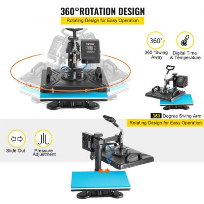 360 Swing Away Heat Press Machine 12x15 6in1 For TShirts Hats Mugs  Plates  1050W Digital Sublimati 4