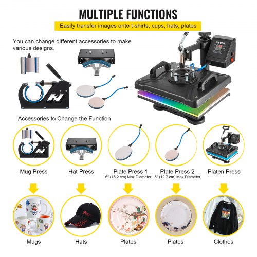 360 Swing Away Heat Press Machine 12x15 6in1 For TShirts Hats Mugs  Plates  1050W Digital Sublimati 5