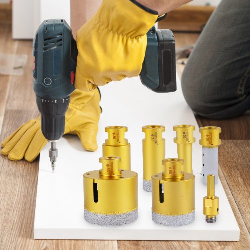 7PCS Diamond Hole Saw Kit, 20/27/35/55/68mm Vacuum Brazed Drill Bits for Tile, Ceramic & Porcelain