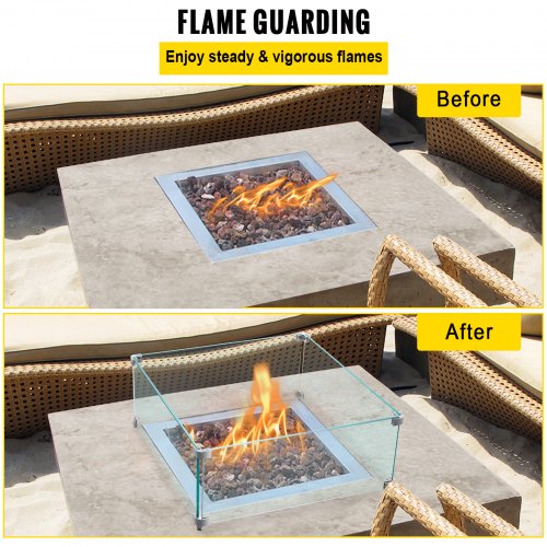 03 Thick Fire Table Glass Flame Guard Clear Tempered Wind Guard With Steady Feet For Propane  Gas F 3