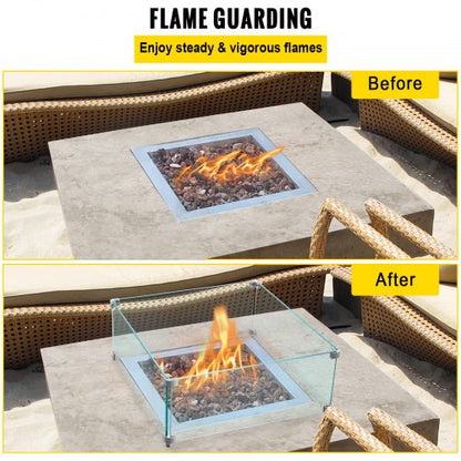 03 Thick Fire Table Glass Flame Guard Clear Tempered Wind Guard With Steady Feet For Propane  Gas F 3